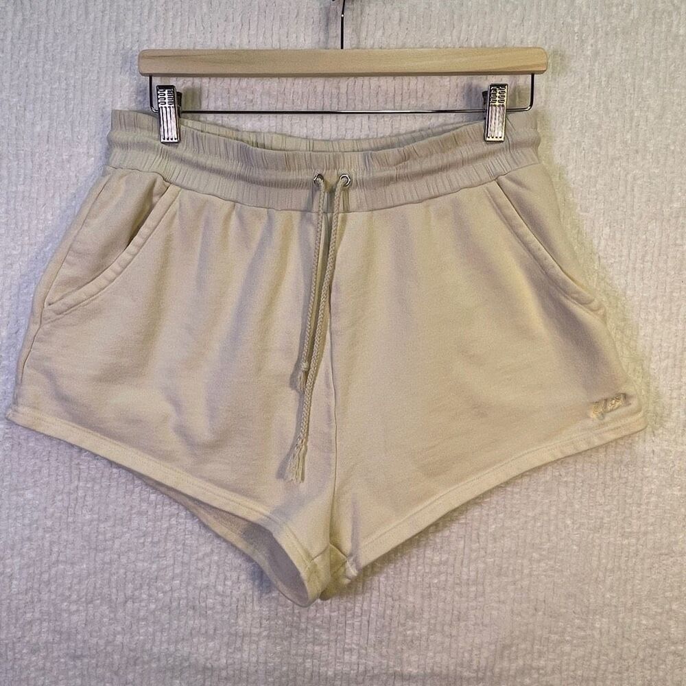 For Love & Lemons Cream Morgan High Waisted Sweat Drawstring Shorts Medium